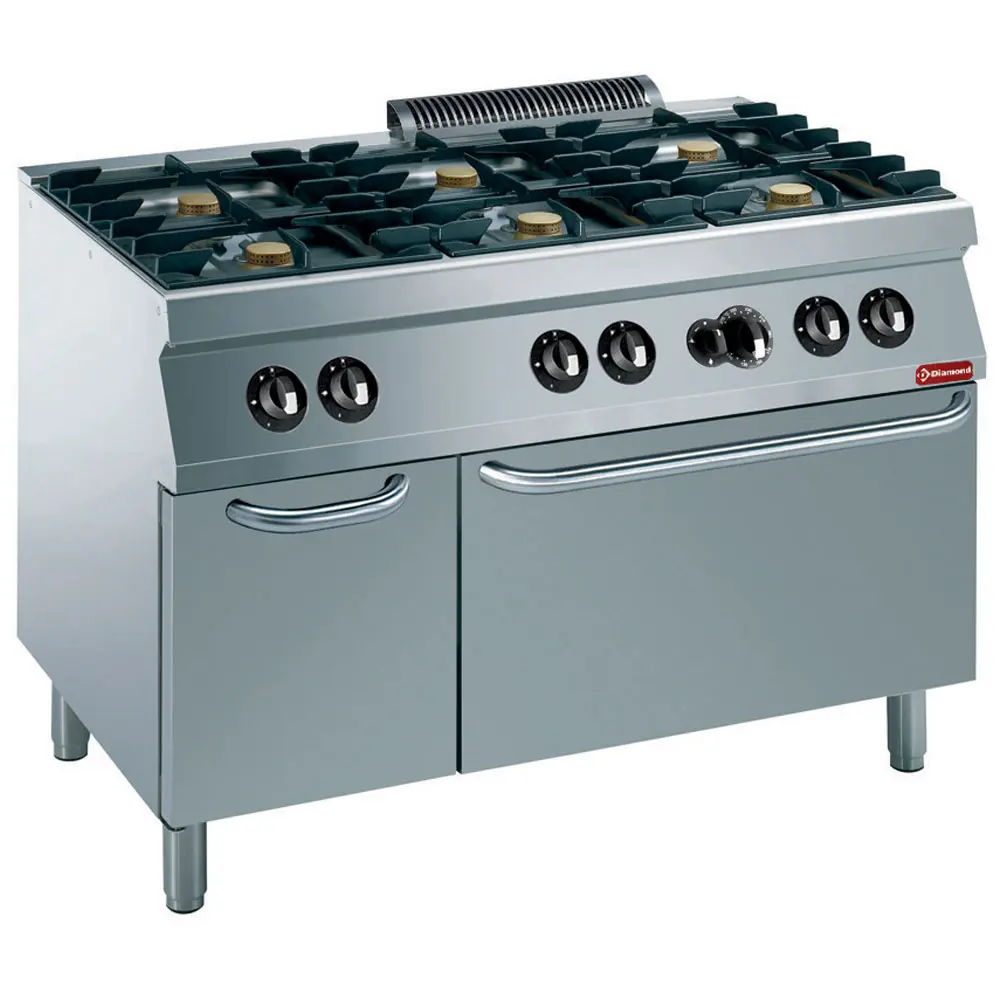 Fourneau 6 feux vifs, four gaz GN 2/1, armoire neutre