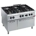 Fourneau 6 feux vifs, four gaz GN 2/1, armoire neutre