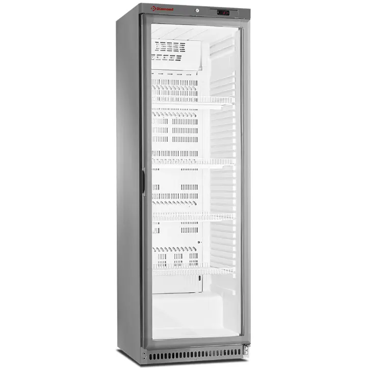 Armoire frigorifique, porte vitrée, ventilée, 400 Lit. acier inox