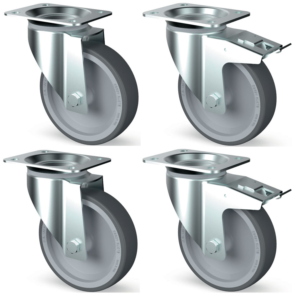 Kit 4 roues inox, pivotantes, 2x freins