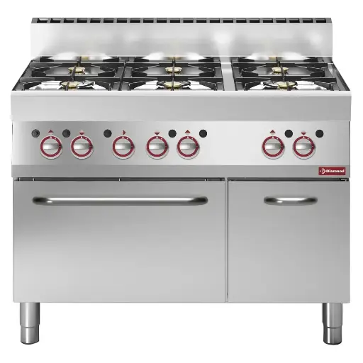 [DI-G65/6BFA11-N] Fourneau 6 feux vifs, sur four gaz et armoire neutre