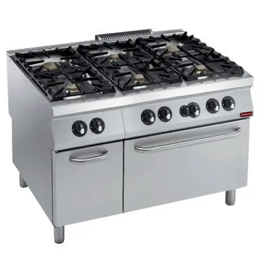 [DI-G22/6BFA12PW-N] Fourneau 6 feux gaz (Power) + four gaz GN 2/1, armoire neutre