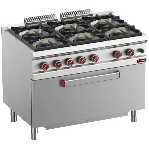 [DI-G7/6BFM11-N] Fourneau 6 feux vifs, four maxi gaz 1 grande porte