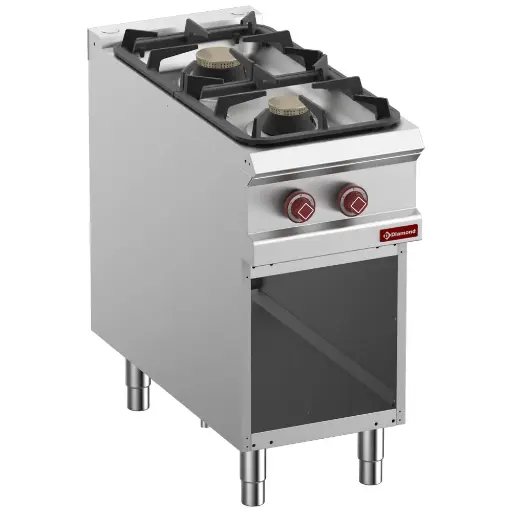 [DI-G9/2BA4-N] Fourneau 2 feux gaz, armoire ouverte