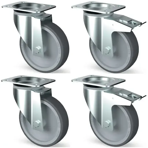 [DI-AIK4-L] Kit 4 roues inox, pivotantes, 2x freins