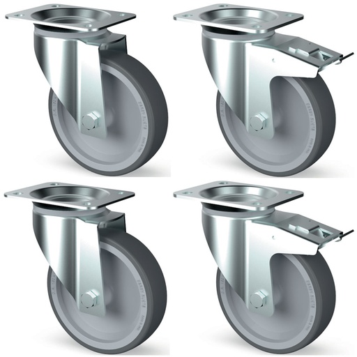 [DI-TIK4-L] Kit 4 roues inox, pivotantes, 2x freins