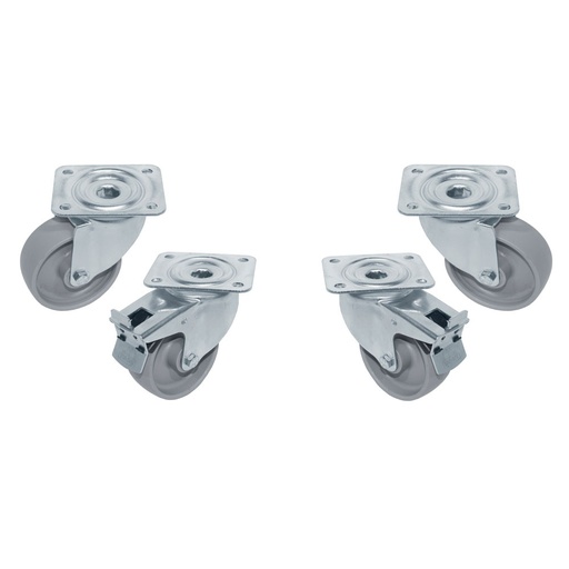 [DI-RTG4-P9] Kit 4 Roues inox pour tables, pivotantes, 2x avec freins